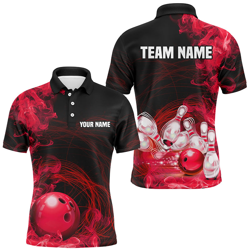 Red Flame Fire Bowling Polo, Quarter Zip Shirt For Men Custom team bowling jerseys, Gift for Bowlers NQS8659