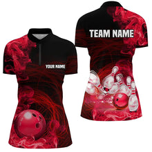 Load image into Gallery viewer, Red Flame Fire Bowling Polo, Quarter Zip Shirt For Women Custom team bowling jersey, Gift for Bowlers NQS8659