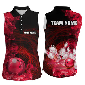 Red Flame Fire Bowling Sleeveless Polo Shirt For Women Custom team bowling jersey, Gift for Bowlers NQS8659