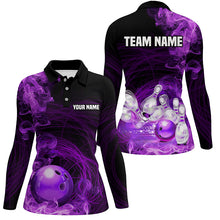 Load image into Gallery viewer, Purple Flame Fire Bowling Polo, 1/4 Zip Shirt For Women Custom team bowling jersey, Gift for Bowlers NQS8662