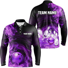 Load image into Gallery viewer, Purple Flame Fire Bowling Polo, Quarter Zip Shirt For Men Custom team bowling jersey, Gift for Bowlers NQS8662