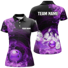 Load image into Gallery viewer, Purple Flame Fire Bowling Polo, 1/4 Zip Shirt For Women Custom team bowling jersey, Gift for Bowlers NQS8662