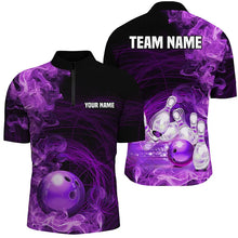 Load image into Gallery viewer, Purple Flame Fire Bowling Polo, Quarter Zip Shirt For Men Custom team bowling jersey, Gift for Bowlers NQS8662