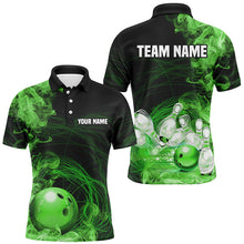 Load image into Gallery viewer, Green Flame Fire Bowling Polo, Quarter Zip Shirt For Men Custom team bowling jersey, Gift for Bowlers NQS8663