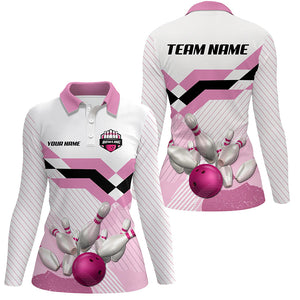 Pink and White Bowling ball and pins Bowling Jerseys For Women Custom Bowling Team Shirts Outfit NQS8668