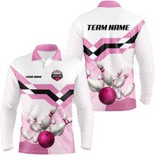 Load image into Gallery viewer, Pink and White Bowling ball and pins Bowling Jerseys For Men Custom Bowling Team Shirts Outfit NQS8668