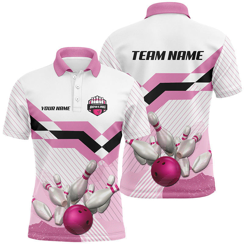 Pink and White Bowling ball and pins Bowling Jerseys For Men Custom Bowling Team Shirts Outfit NQS8668