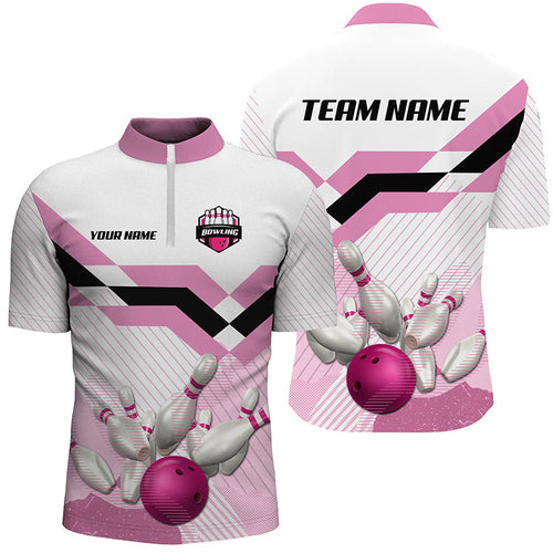 Pink and White Bowling ball and pins Bowling Jerseys For Men Custom Bowling Team Shirts Outfit NQS8668