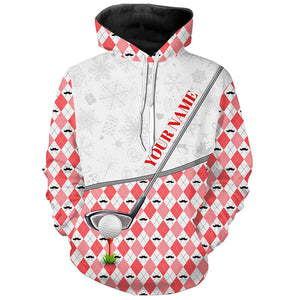 Red argyle pattern Christmas Golf Hoodies custom golf hoodie top Christmas golf gifts NQS8892