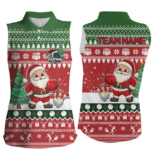 Funny ugly Christmas Santa Bowling Sleeveless Polo Shirts Custom Team Name Bowling Jerseys Xmas Outfit NQS8893