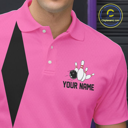 Personalized Retro Bowling Polo, Quarter Zip Shirts For Men custom vintage bowling team jersey | Pink NQS11012