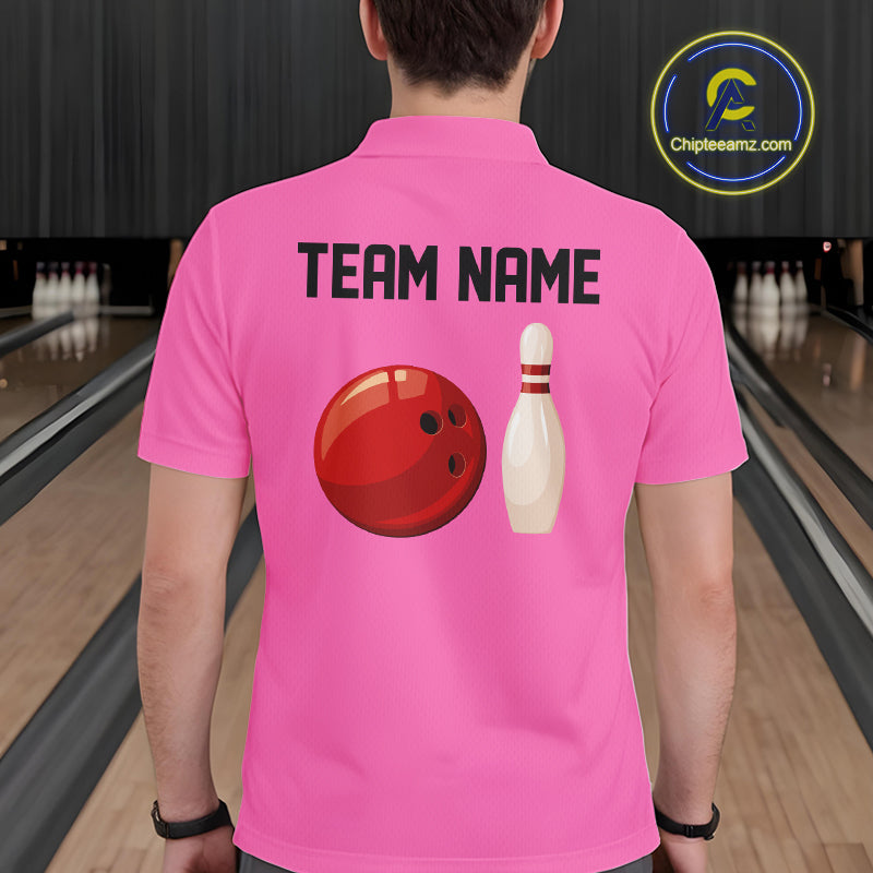 Personalized Retro Bowling Polo, Quarter Zip Shirts For Men custom vintage bowling team jersey | Pink NQS11012