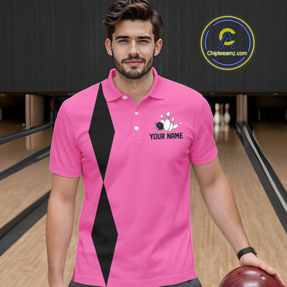 Personalized Retro Bowling Polo, Quarter Zip Shirts For Men custom vintage bowling team jersey | Pink NQS11012