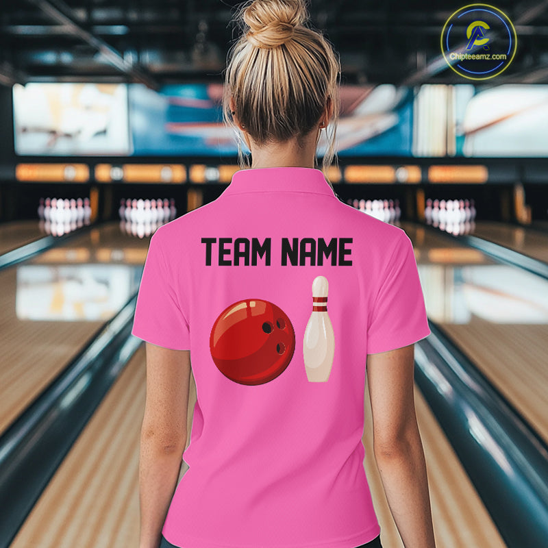 Personalized Retro Bowling Polo, Quarter Zip Shirt For Women custom vintage bowling team jersey| Pink NQS11012