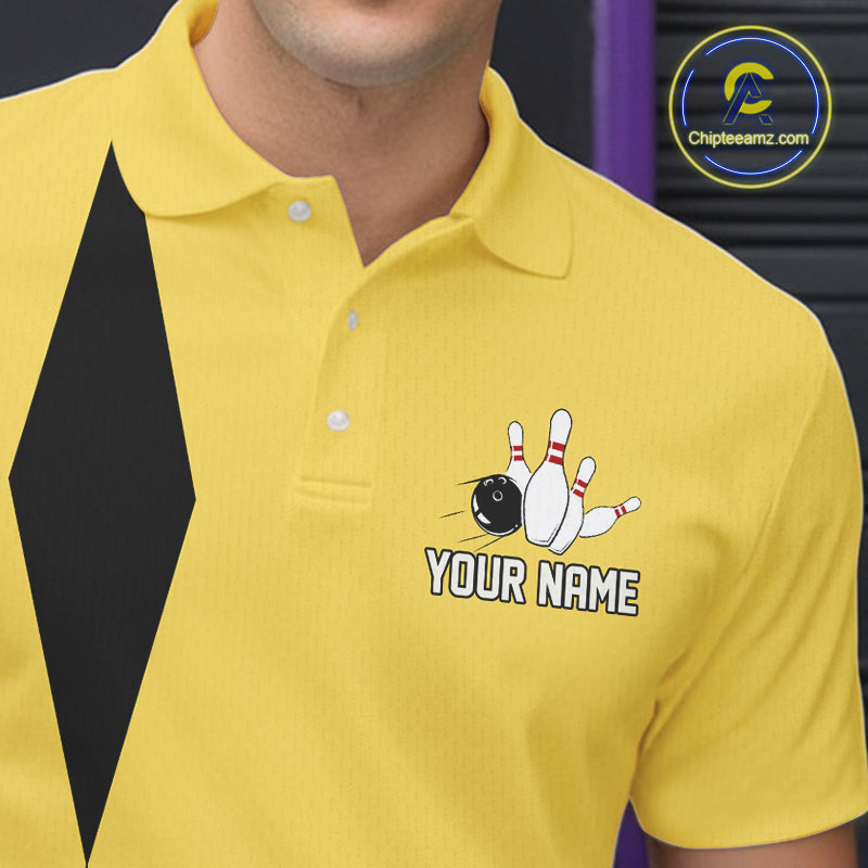 Personalized Retro Bowling Polo, 1/4 Zip Shirts For Men custom vintage bowling team jersey | Yellow NQS11013