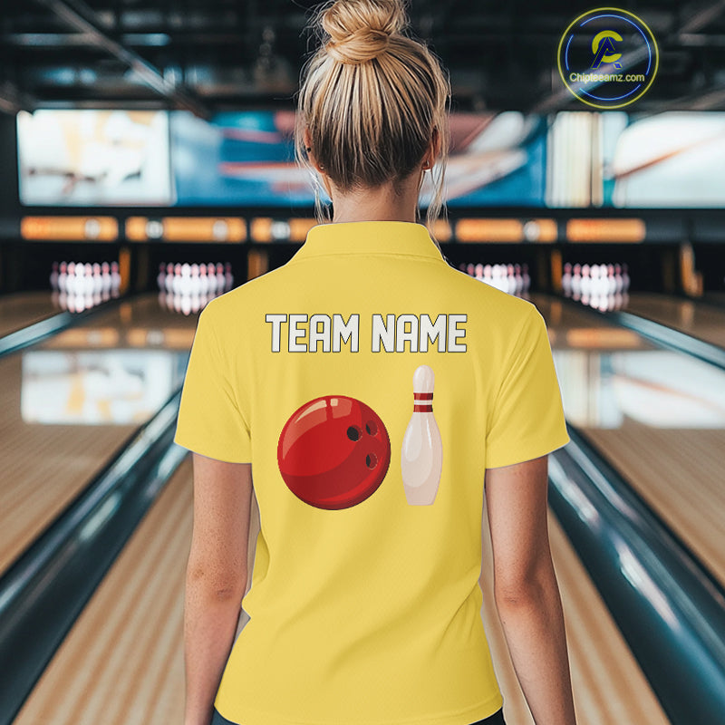 Personalized Retro Bowling Polo, 1/4 Zip Shirt For Women custom vintage bowling team jersey | Yellow NQS11013