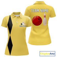 Load image into Gallery viewer, Personalized Retro Bowling Polo, 1/4 Zip Shirt For Women custom vintage bowling team jersey | Yellow NQS11013