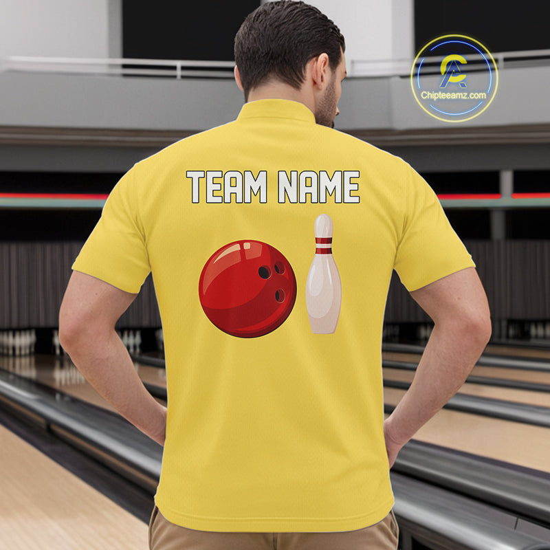 Personalized Retro Bowling Polo, 1/4 Zip Shirts For Men custom vintage bowling team jersey | Yellow NQS11013