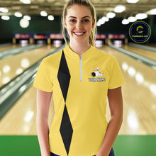 Load image into Gallery viewer, Personalized Retro Bowling Polo, 1/4 Zip Shirt For Women custom vintage bowling team jersey | Yellow NQS11013