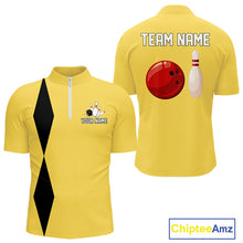 Load image into Gallery viewer, Personalized Retro Bowling Polo, 1/4 Zip Shirts For Men custom vintage bowling team jersey | Yellow NQS11013