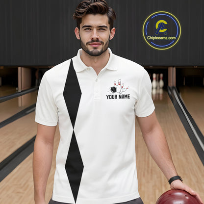 Personalized Retro Bowling Polo, 1/4 Zip Shirts For Men custom vintage bowling team jersey | White NQS11014