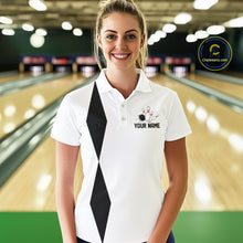 Load image into Gallery viewer, Personalized Retro Bowling Polo, 1/4 Zip Shirt For Women custom vintage bowling team jersey | White NQS11014