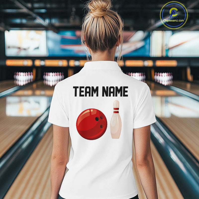 Personalized Retro Bowling Polo, 1/4 Zip Shirt For Women custom vintage bowling team jersey | White NQS11014