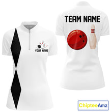 Load image into Gallery viewer, Personalized Retro Bowling Polo, 1/4 Zip Shirt For Women custom vintage bowling team jersey | White NQS11014