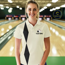Load image into Gallery viewer, Personalized Retro Bowling Polo, 1/4 Zip Shirt For Women custom vintage bowling team jersey | Beige NQS11015