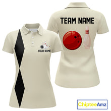 Load image into Gallery viewer, Personalized Retro Bowling Polo, 1/4 Zip Shirt For Women custom vintage bowling team jersey | Beige NQS11015