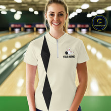 Load image into Gallery viewer, Personalized Retro Bowling Polo, 1/4 Zip Shirt For Women custom vintage bowling team jersey | Beige NQS11015