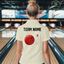 Load image into Gallery viewer, Personalized Retro Bowling Polo, 1/4 Zip Shirt For Women custom vintage bowling team jersey | Beige NQS11015