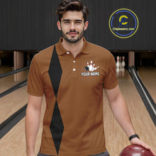 Load image into Gallery viewer, Personalized Retro Bowling Polo, 1/4 Zip Shirts For Men custom vintage bowling team jersey | Brown NQS11016