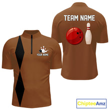 Load image into Gallery viewer, Personalized Retro Bowling Polo, 1/4 Zip Shirts For Men custom vintage bowling team jersey | Brown NQS11016