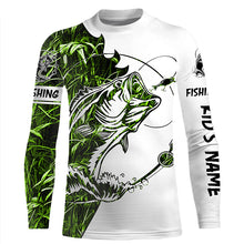 Load image into Gallery viewer, Green camo Largemouth Bass fishing Long Sleeve Custom fishing shirts for men, women, Kid NQSD89