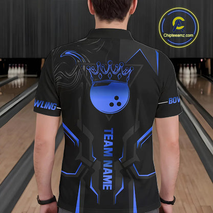 Black and Blue Bowling Polo, Quarter Zip Shirts For Men Custom Bowling Crown Team Jerseys Outfits NQS11221