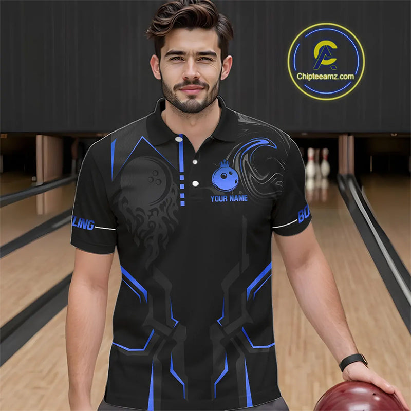 Black and Blue Bowling Polo, Quarter Zip Shirts For Men Custom Bowling Crown Team Jerseys Outfits NQS11221