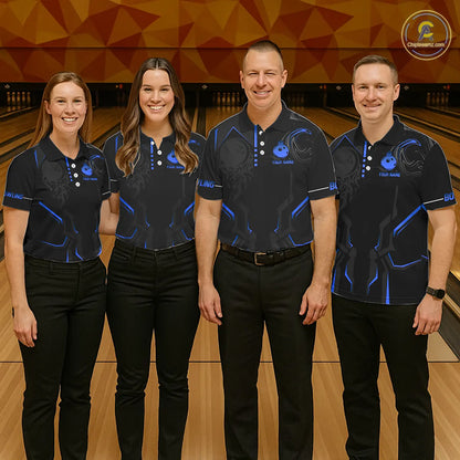Black and Blue Bowling Polo, Quarter Zip Shirts For Men Custom Bowling Crown Team Jerseys Outfits NQS11221
