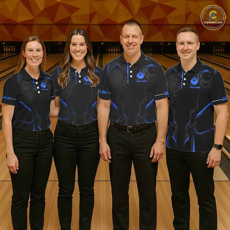 Load image into Gallery viewer, Black and Blue Bowling Polo, Quarter Zip Shirts For Women Custom Bowling Crown Team Jerseys Outfits NQS11221
