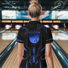 Load image into Gallery viewer, Black and Blue Bowling Polo, Quarter Zip Shirts For Women Custom Bowling Crown Team Jerseys Outfits NQS11221