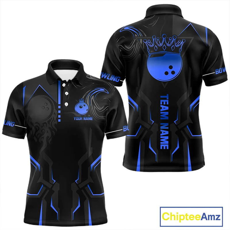 Black and Blue Bowling Polo, Quarter Zip Shirts For Men Custom Bowling Crown Team Jerseys Outfits NQS11221