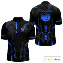 Load image into Gallery viewer, Black and Blue Bowling Polo, Quarter Zip Shirts For Men Custom Bowling Crown Team Jerseys Outfits NQS11221