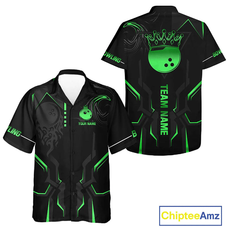 Black and Green Bowling Hawaiian Shirts Custom Bowling Crown Team Jerseys Outfits NQS11222
