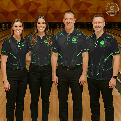 Black and Green Bowling Polo, Quarter Zip Shirts For Men Custom Bowling Crown Team Jerseys Outfits NQS11222