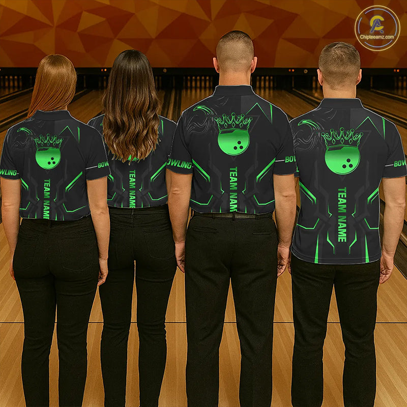 Load image into Gallery viewer, Black and Green Bowling Polo, Quarter Zip Shirts For Women Custom Bowling Crown Team Jerseys Outfits NQS11222
