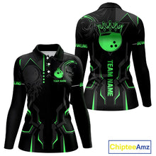 Load image into Gallery viewer, Black and Green Bowling Polo, Quarter Zip Shirts For Women Custom Bowling Crown Team Jerseys Outfits NQS11222