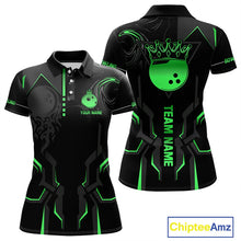 Load image into Gallery viewer, Black and Green Bowling Polo, Quarter Zip Shirts For Women Custom Bowling Crown Team Jerseys Outfits NQS11222