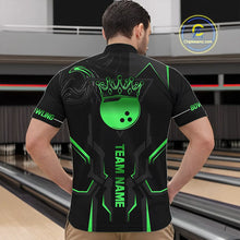 Load image into Gallery viewer, Black and Green Bowling Polo, Quarter Zip Shirts For Men Custom Bowling Crown Team Jerseys Outfits NQS11222