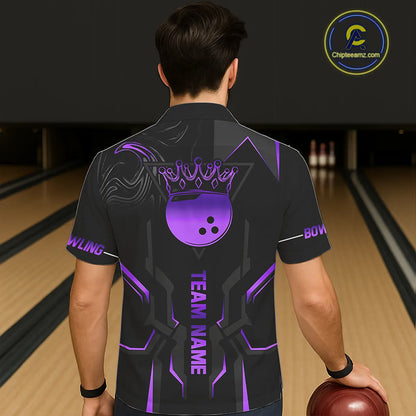 Black and Purple Bowling Hawaiian Shirts Custom Bowling Crown Team Jerseys Outfits NQS11223