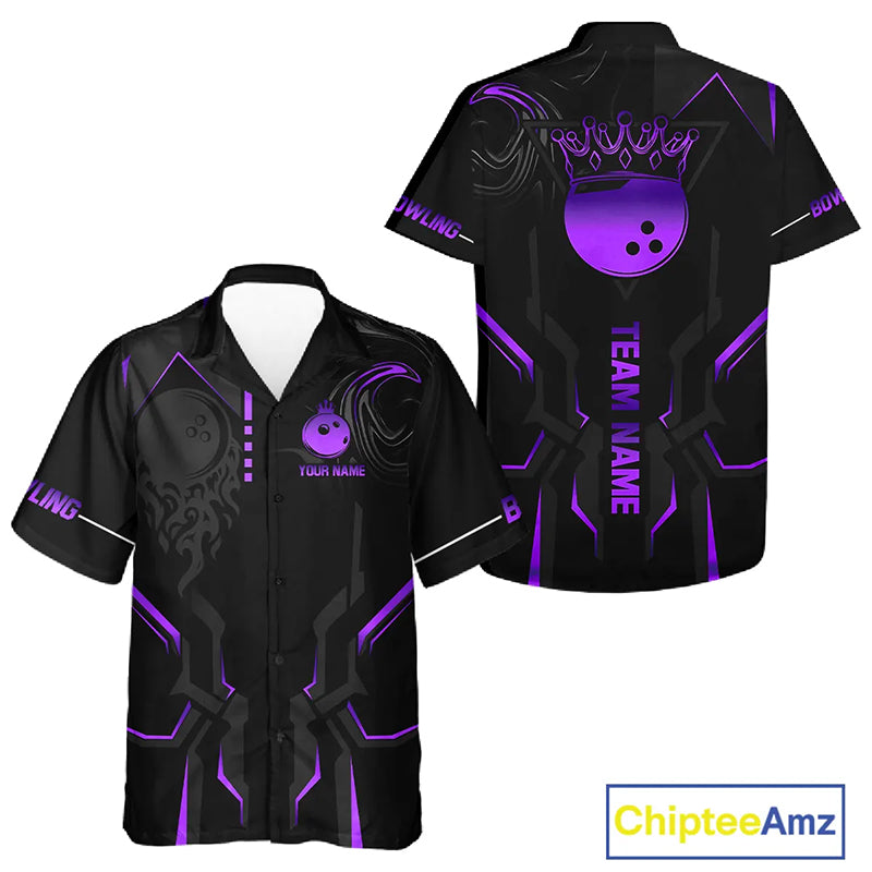 Black and Purple Bowling Hawaiian Shirts Custom Bowling Crown Team Jerseys Outfits NQS11223